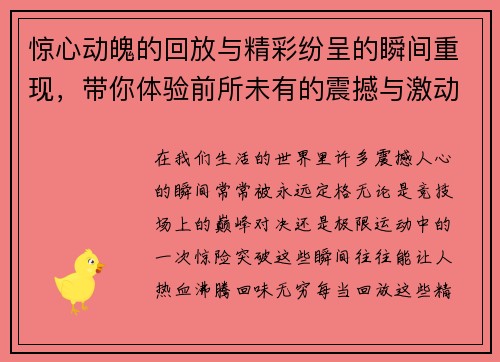 惊心动魄的回放与精彩纷呈的瞬间重现，带你体验前所未有的震撼与激动