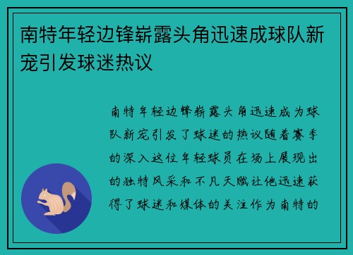 南特年轻边锋崭露头角迅速成球队新宠引发球迷热议