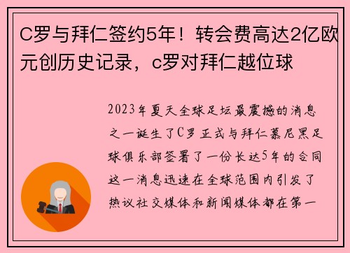 C罗与拜仁签约5年！转会费高达2亿欧元创历史记录，c罗对拜仁越位球
